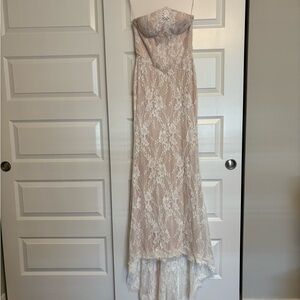 Lulu's Lace Overlay Wedding Dress in Cream and Tan